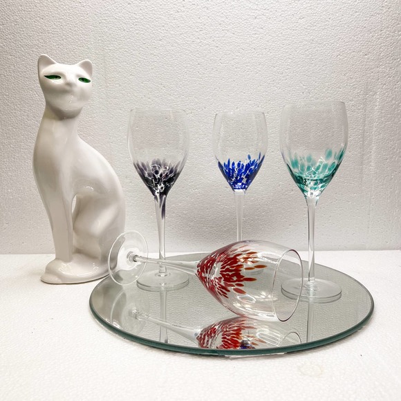 Set of 4 Pier 1 Color Dots Wine Glasses Blue Purple Red and Green